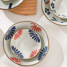 暖色系日式浅钵碗碟家用凉菜碗小菜碟蘸料碟手绘釉下彩陶瓷餐具