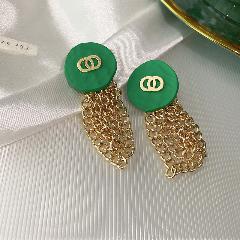 Silver Needle Green Geometric round Earrings Korean High-Key Eardrop Retro Personality and Fashion Artistic Earrings