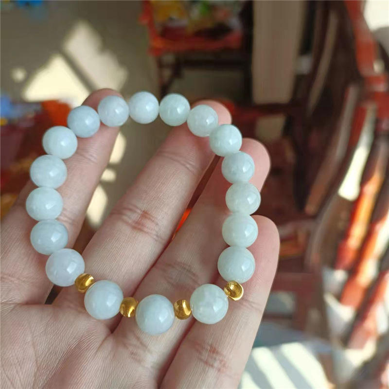 郑妃黄金金珠手链女999足金3d硬金转运珠手链翡翠a手串妈妈金手饰