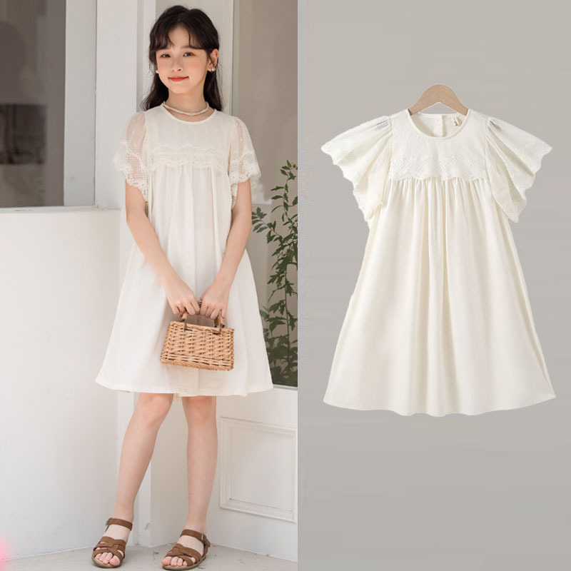 女童公主裙夏季新款2024蕾丝花边连衣服韩系女孩洋气中大童棉布裙
