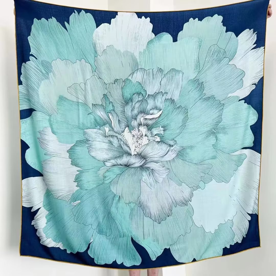 Velvet Large Kerchief Retro Three-Dimensional Letter Printing Silk Wool Business Wear Versatile High-End Scarf Wholesale