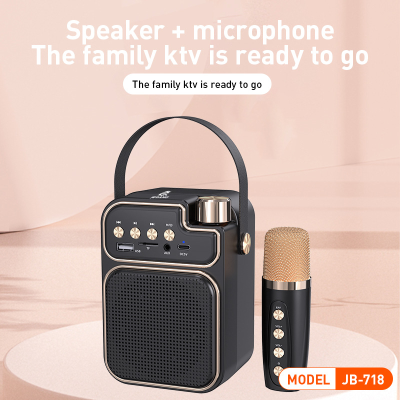 Popular Product JB-718 Portable Bluetooth Speaker Household Karaoke Speaker with Microphone Microphone Small Household