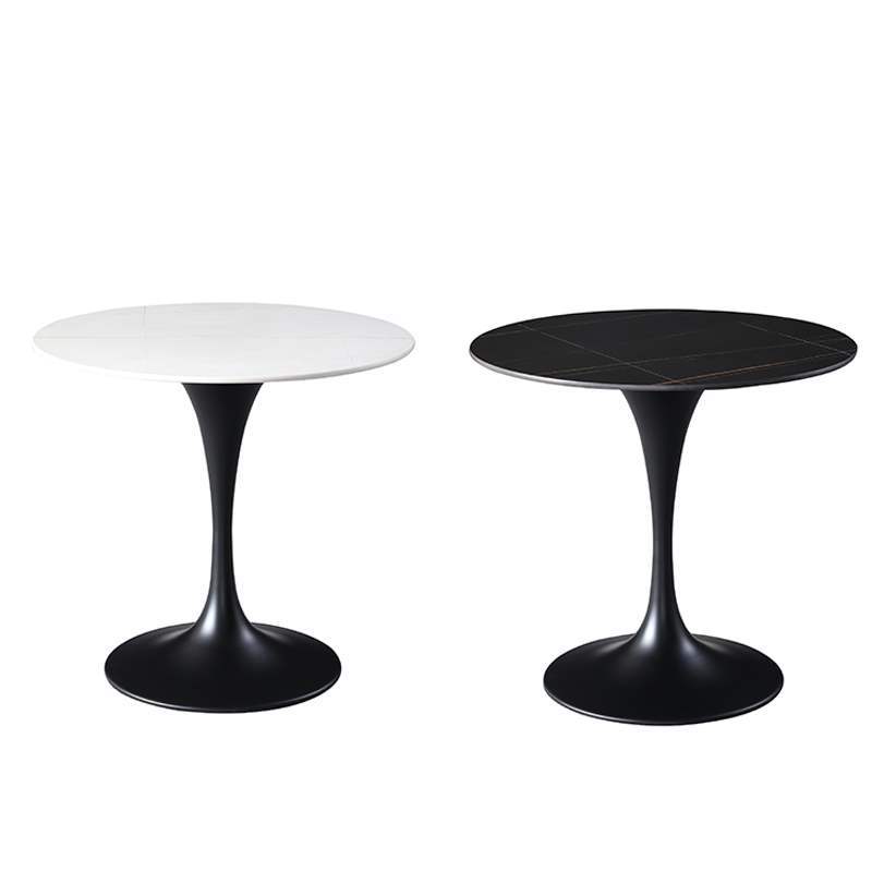 小圆桌酒店意式岩板洽谈桌圆形黑白灰色防刮组合铺接待室小桌子