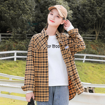 高中学生衬衫女秋季新款宽松少女格子衬衣外套青少年初中生秋装女