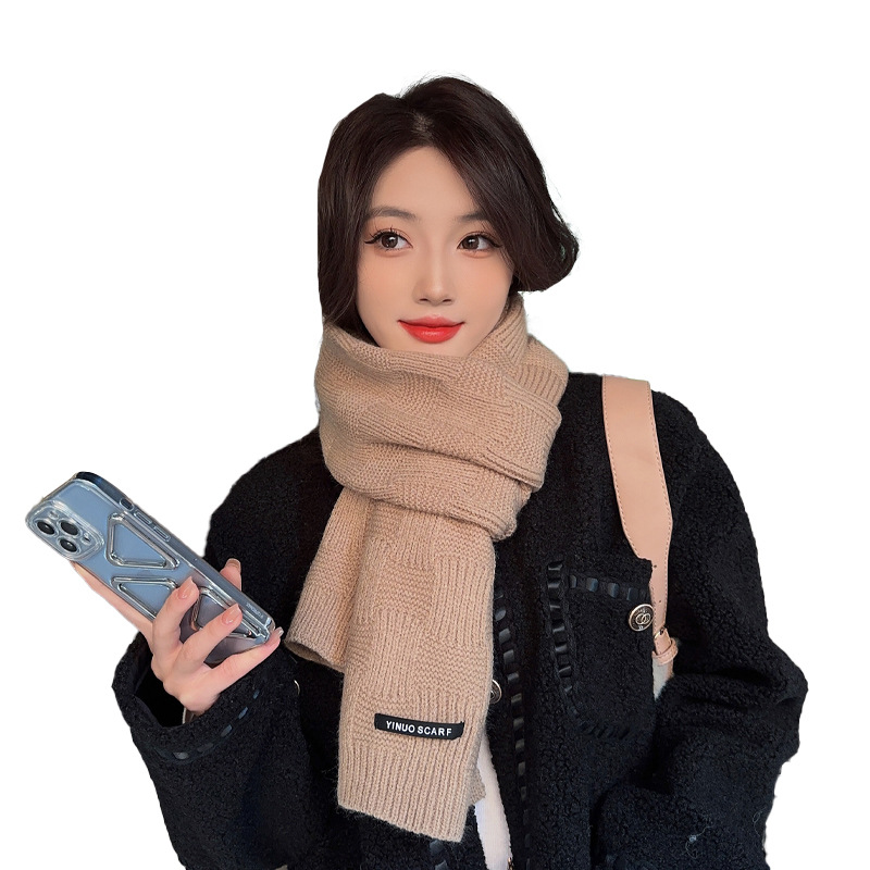 Korean Style Knitted Wine Red Scarf Simple Pure Color All-Matching Scarf Couple Autumn and Winter Artistic Warm Artificial Cashmere Scarf