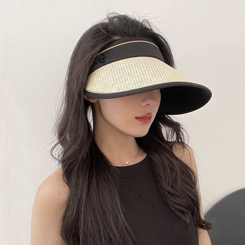 Visor Straw Hat Women's Summer Storage Sun-Proof Sun Protection Hat Women's Outdoor Cycling Vinyl UV-Proof Sun Hat