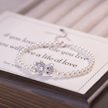 萌熊纯银925手链女小众设计轻奢款施家珍珠手环ins风蝴蝶结手饰