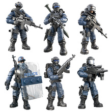 外贸拼装关节可动兵人益智军事模型积木小人仔玩具特种兵警察套装