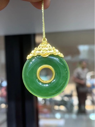 足金镶嵌碧玉平安扣玉坠玉挂件 保真支持复检-阿里巴巴