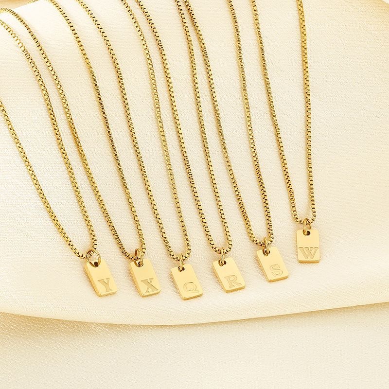 temu跨境不锈钢首饰26英文字母18k金钛钢项链男女吊坠毛衣链配饰