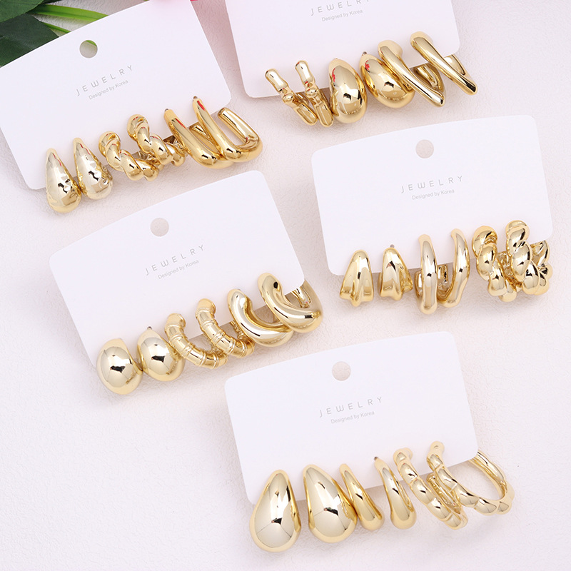 2024 new gold plated c- ring three-piece stud earrings personality simple acrylic niche earrings ear rings women