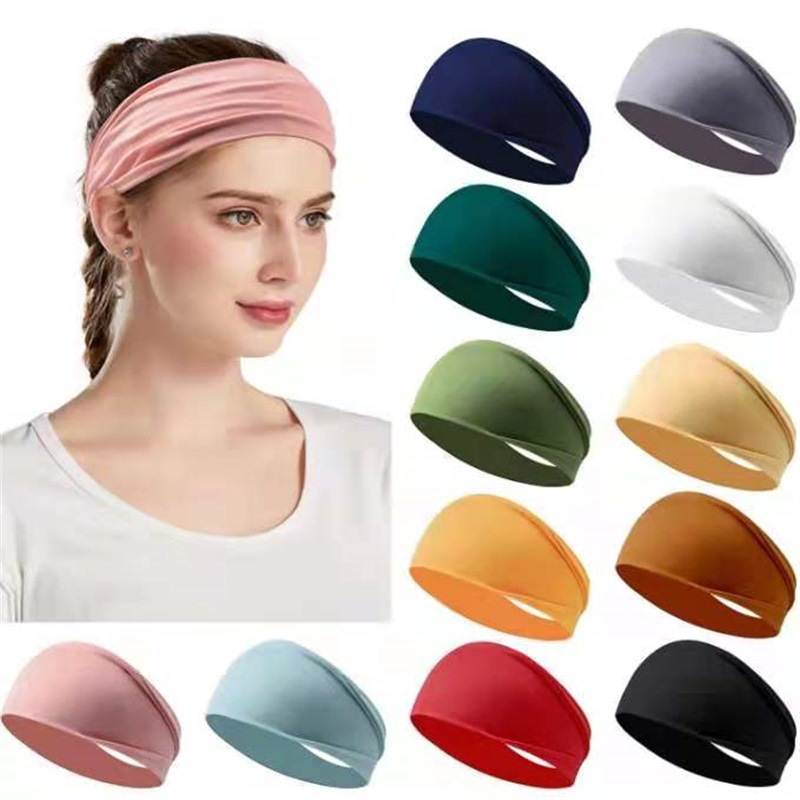 European and American Exercise Hair Band Yoga Sweat Absorbing Men's and Women's Running Workout Headband Stretch Cotton Headscarf Solid Color Headband Hair Accessory