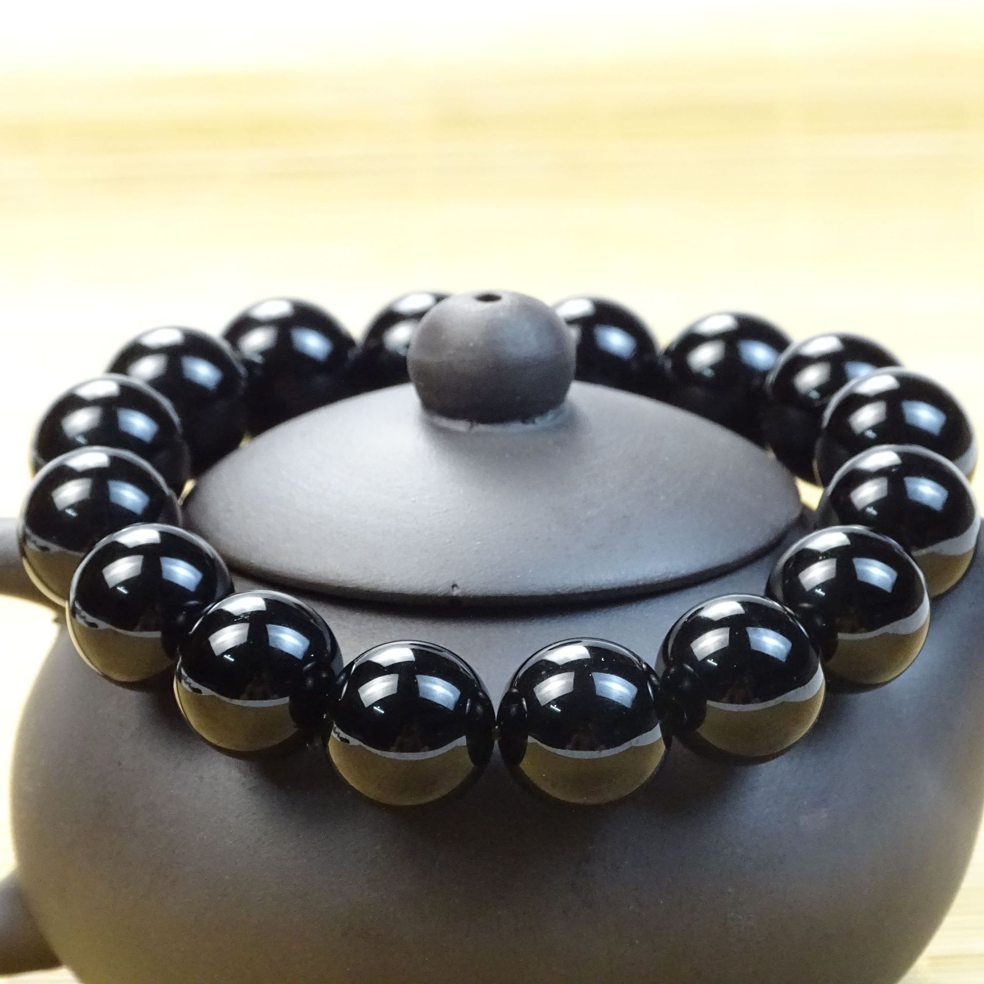 厂家直供天然乌金黑曜石手链男手串女黑曜石佛珠情侣款水晶饰品