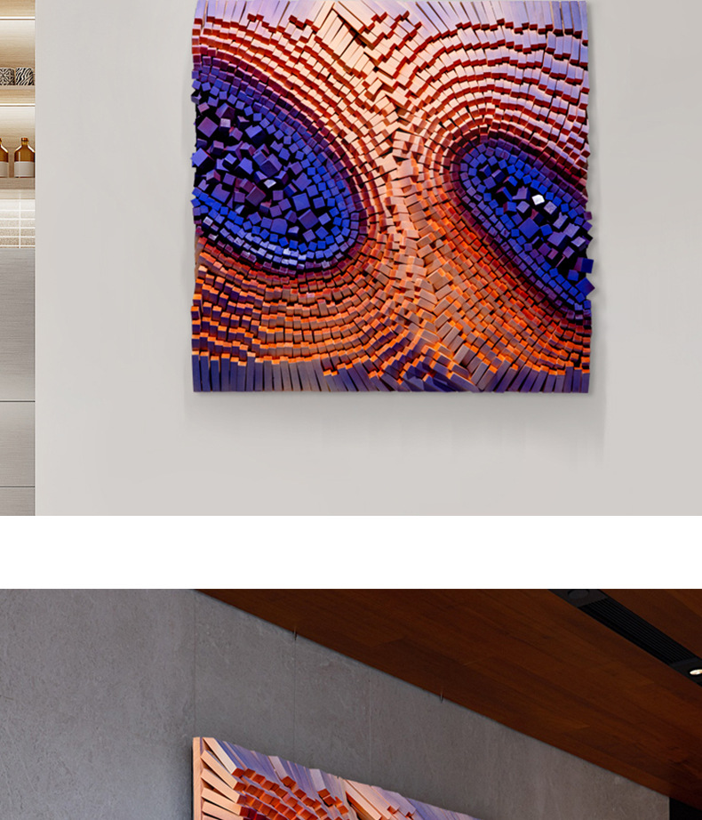 创意手工木块艺术装置画样板房抽象3d立体玄关装饰画设计师实物画