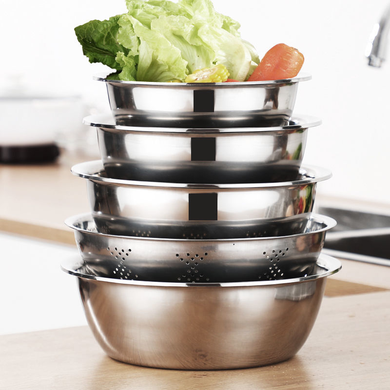 不锈钢盆大厨房加厚加深5件套家用洗菜盆漏多用盆汤打蛋面盆