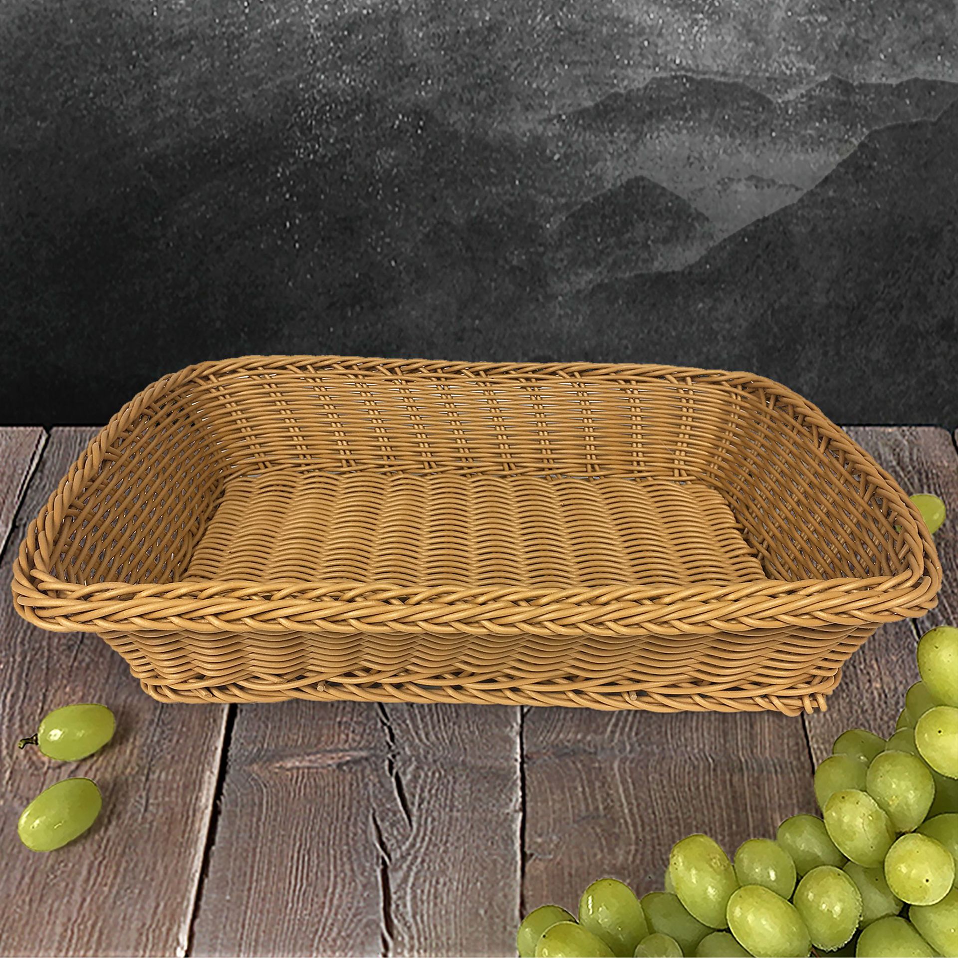 厂家定制藤条编织胶藤仿藤篮子 长方形水果蔬菜零食收纳筐商超