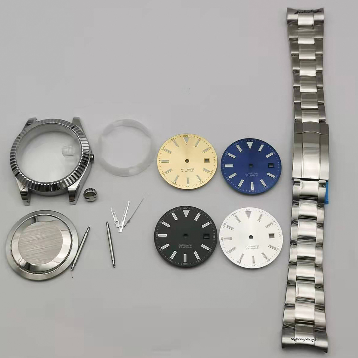 代用经典日志款式40mm探险家复古机械表壳表带表盘针配件套装