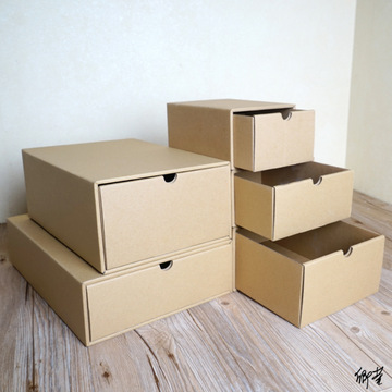 牛皮纸收纳抽屉多功能资料书组合分隔纸盒子储物盒票据化生牛皮