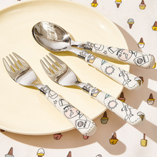 ZQ勺子304不锈钢儿童吃饭叉勺家用宝宝汤勺调羹甜品勺小勺叉子