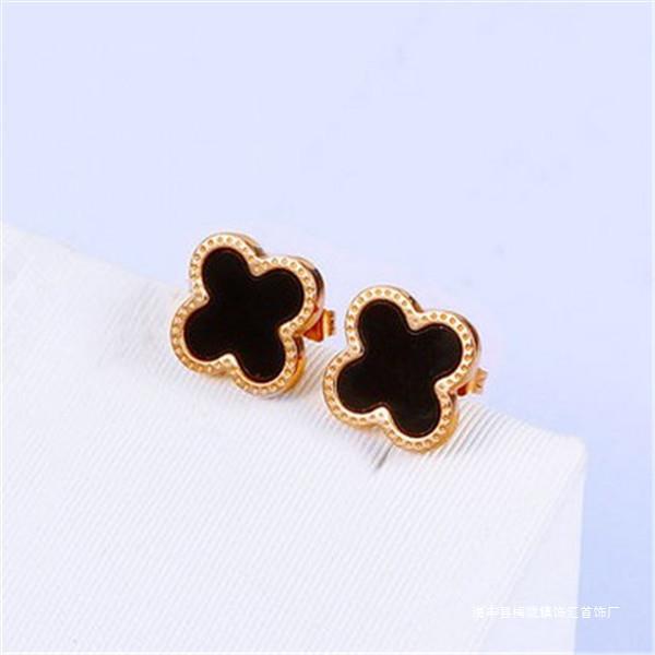 韩版幸运草耳钉 镀18k玫瑰金热卖高品质女生四叶草耳环饰品批发