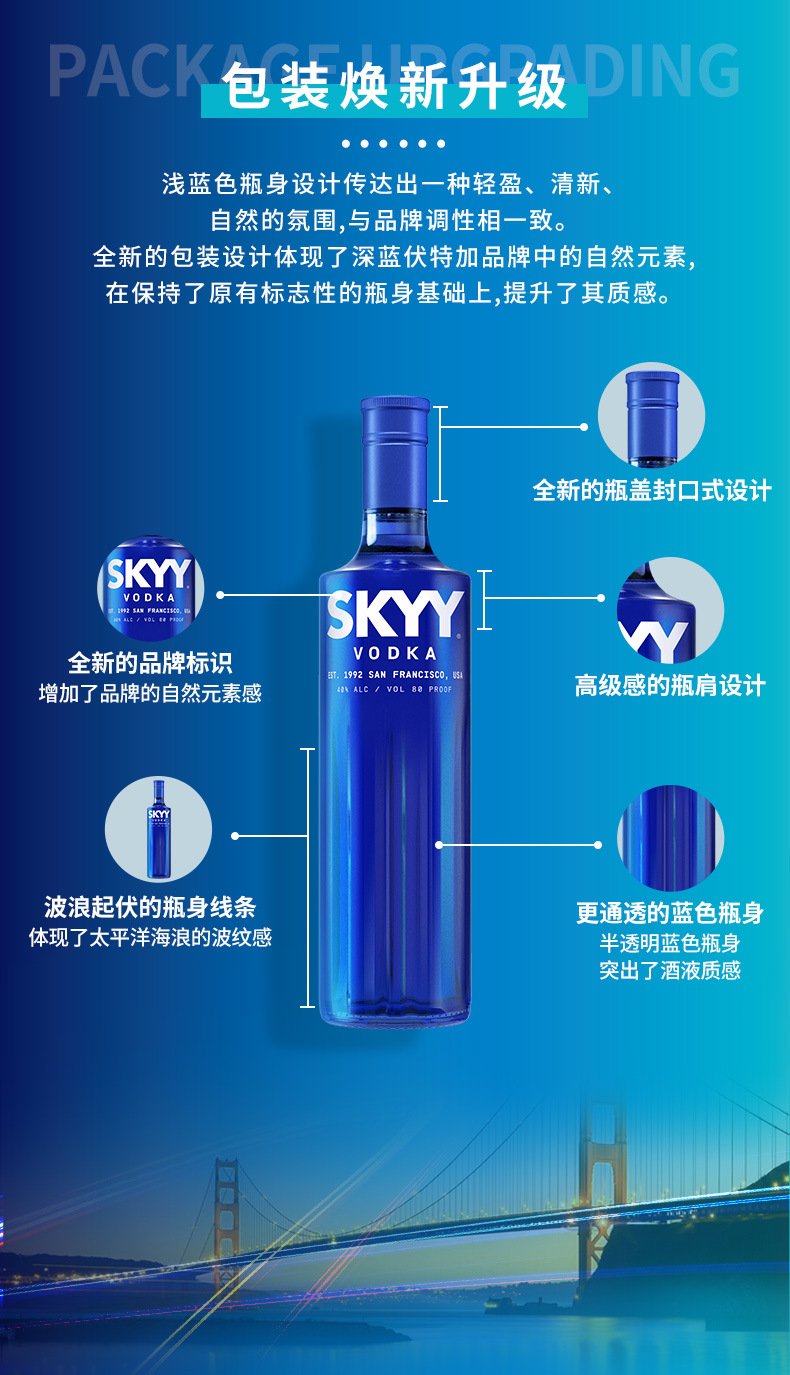 蓝天深蓝伏特加原味skyyvodka750ml烈酒基酒鸡尾酒行货洋酒批发