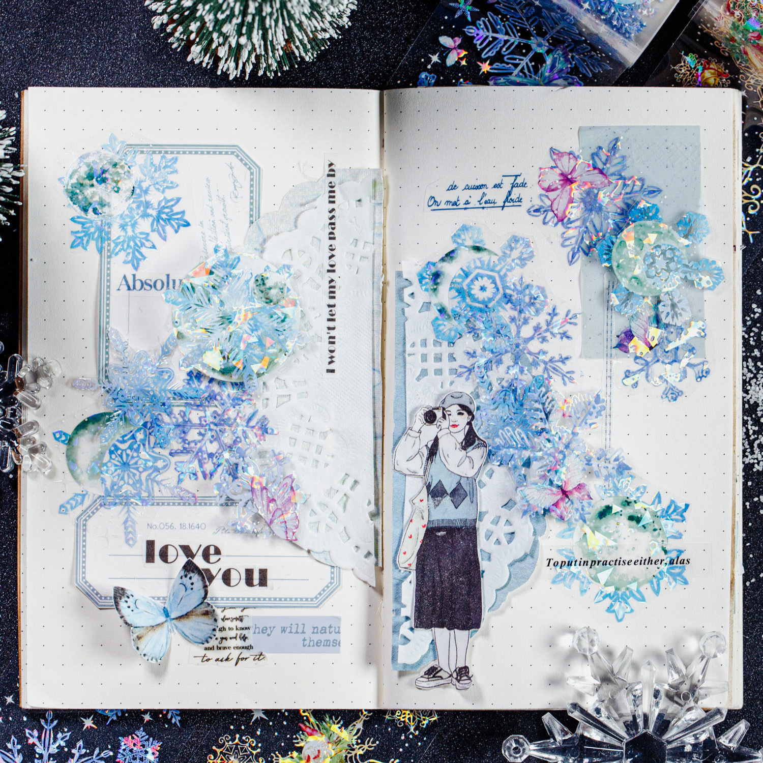 冰雪乐园系列美好的一天pet胶带 雪花主题手帐装饰循环贴 6款选