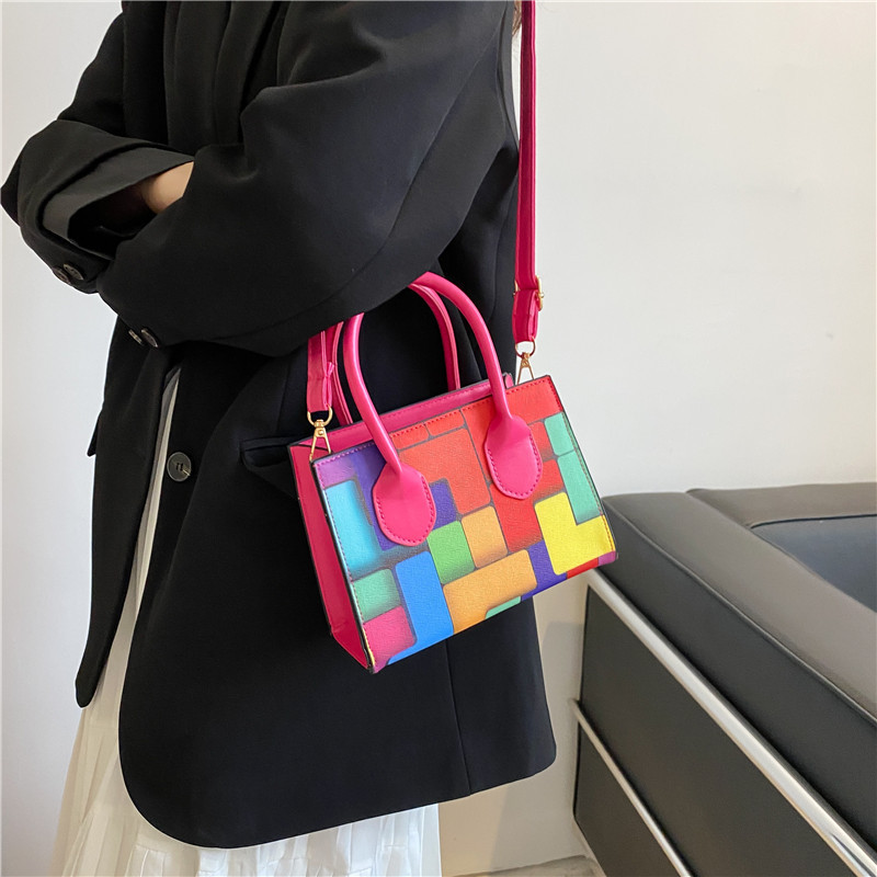 Rainbow Striped Contrast Color Women's Bag 2021 New Online Influencer Cute Flip Fashion Small Square Bag Chain Crossbody Shoulder Bag