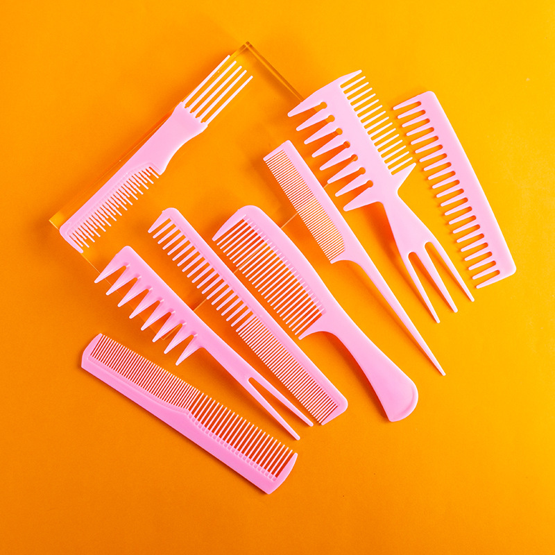 Foreign Trade Cross-Border E-Commerce Hairdressing Comb Eight-Piece Set Plastic Comb Set Hairdressing Comb Combination