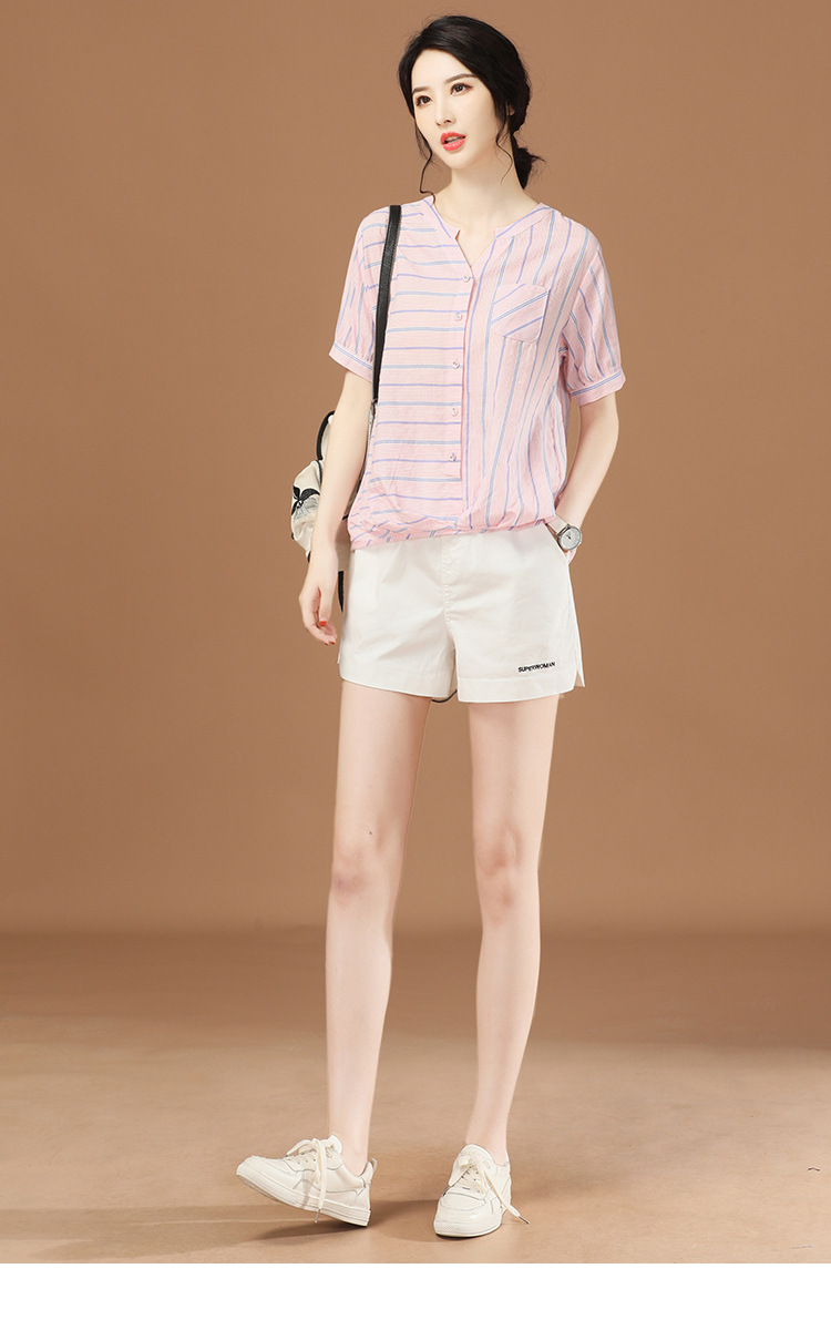 松紧腰休闲白色短裤子女夏薄款2022年新款刺绣哈伦运动热裤pt0746