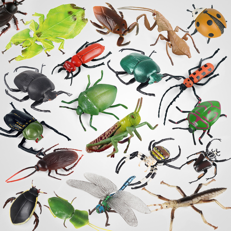 儿童教学昆虫玩具整蛊趣味仿真实心甲虫蜻蜓蝴蝶蜜蜂蚂蚁蚊子瓢虫