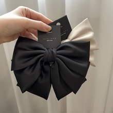 韩国感黑色缎面大蝴蝶结发夹女弹簧夹高品质气质顶夹发卡发饰