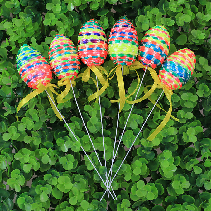 新款批发复活节尼龙绳编织彩蛋鸡蛋插花感恩节礼物装饰品一包6个