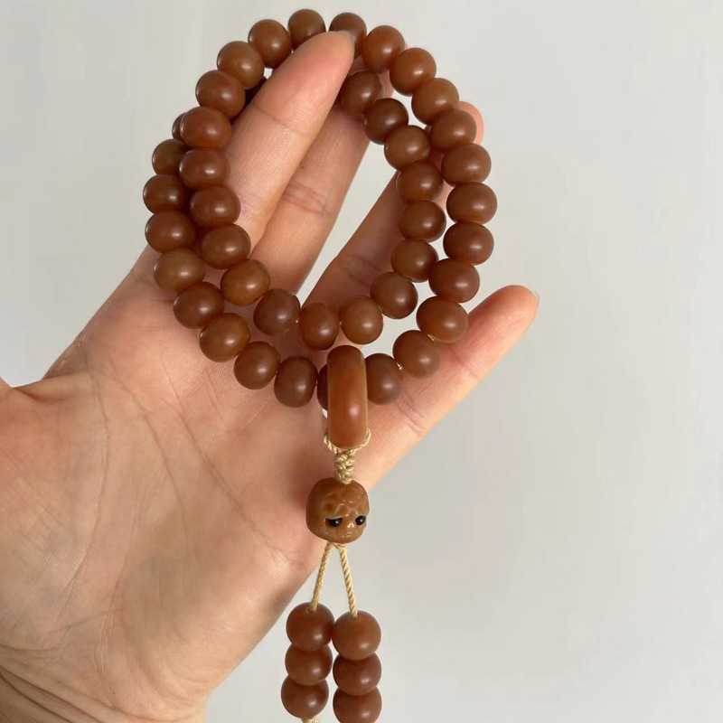 阿呆菩提根佛珠手串彩色风化菩提籽念珠雕刻莲花手饰多宝宝佛手链