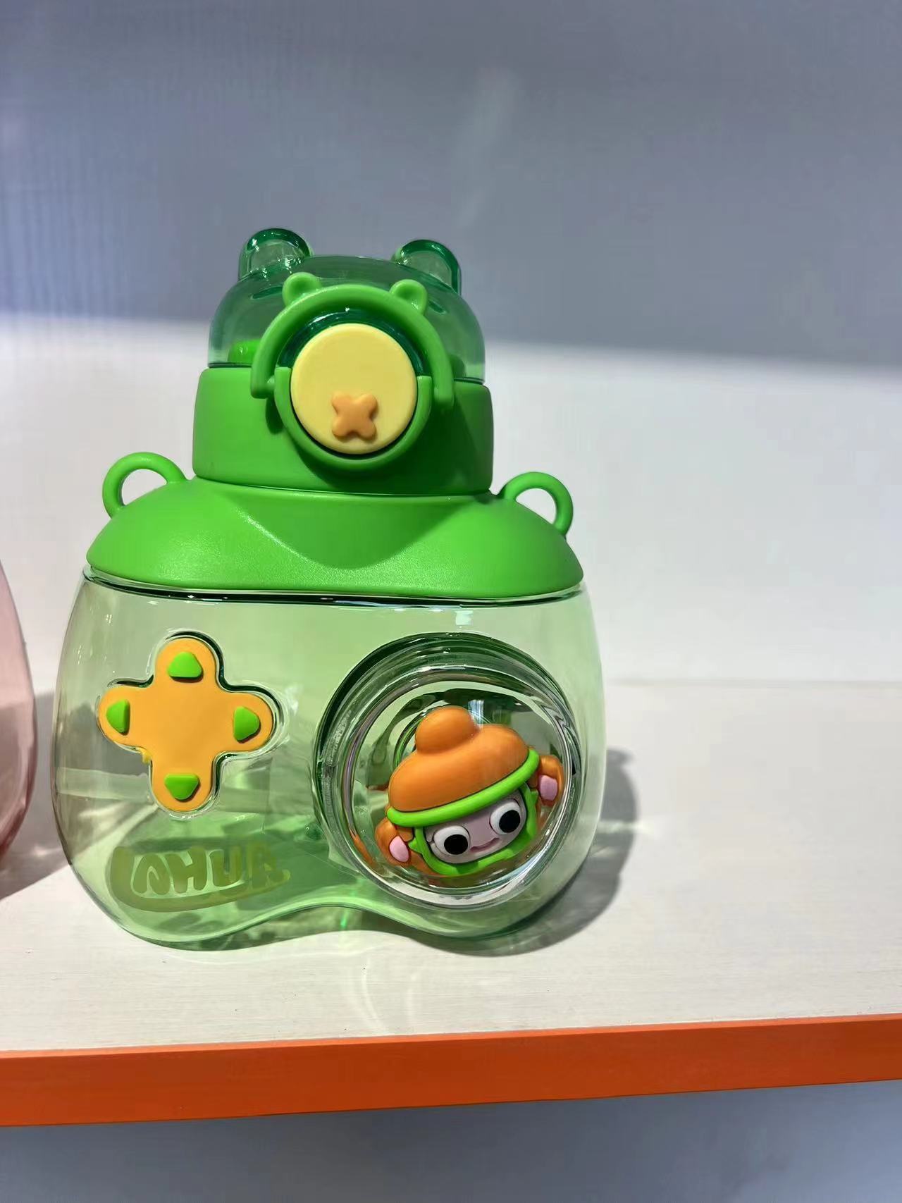 Cross-Border Summer Large Capacity High-Looking Children's Water Cup Cute Ox Bear Portable Plastic Big Belly Cup Drop-Resistant Kettle
