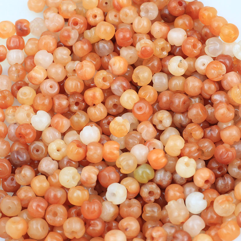 10mm东陵玉金丝玉柿子碗状南瓜珠隔珠手链串珠混色红玛瑙瓜棱珠