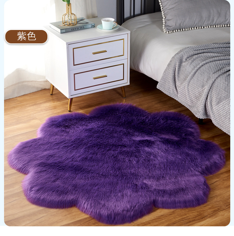 亚马逊跨境长毛绒地毯卧室床边毯榻榻米坐垫花瓣形澳洲仿羊毛地垫