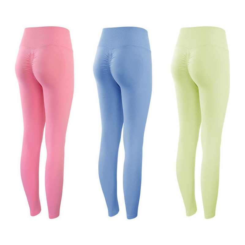 Customized European and American Seamless T-Line Peach Hip Yoga Pants Women's Pleated High Waist Shaping Fitness Trousers