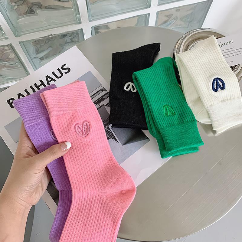 粉色袜子女中筒袜秋季ins潮网红长袜韩国大东门纯棉堆堆袜百搭