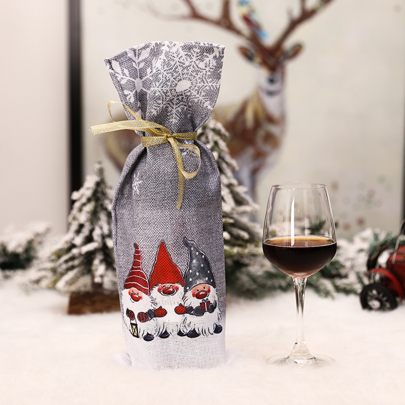 2020 Christmas New Champagne Red Wine Bottle Cover Forest Man Printing Wine Bottle Bag Dining Table Decoration Arrangement Supplies