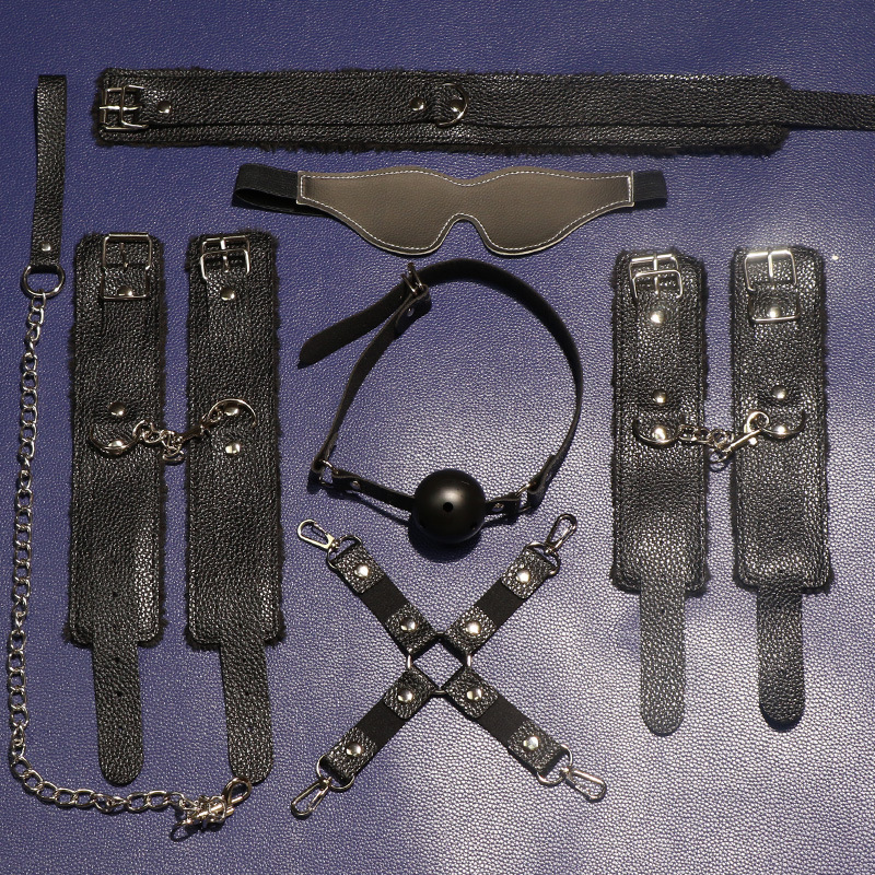 sm工具六件套装捆绑束缚毛绒手脚铐牵引链口球眼罩sm情趣性用品