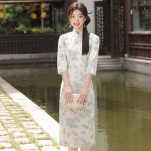 改良旗袍白色蕾丝少女长袖2023新款高端高级感日常秋季订婚连衣裙