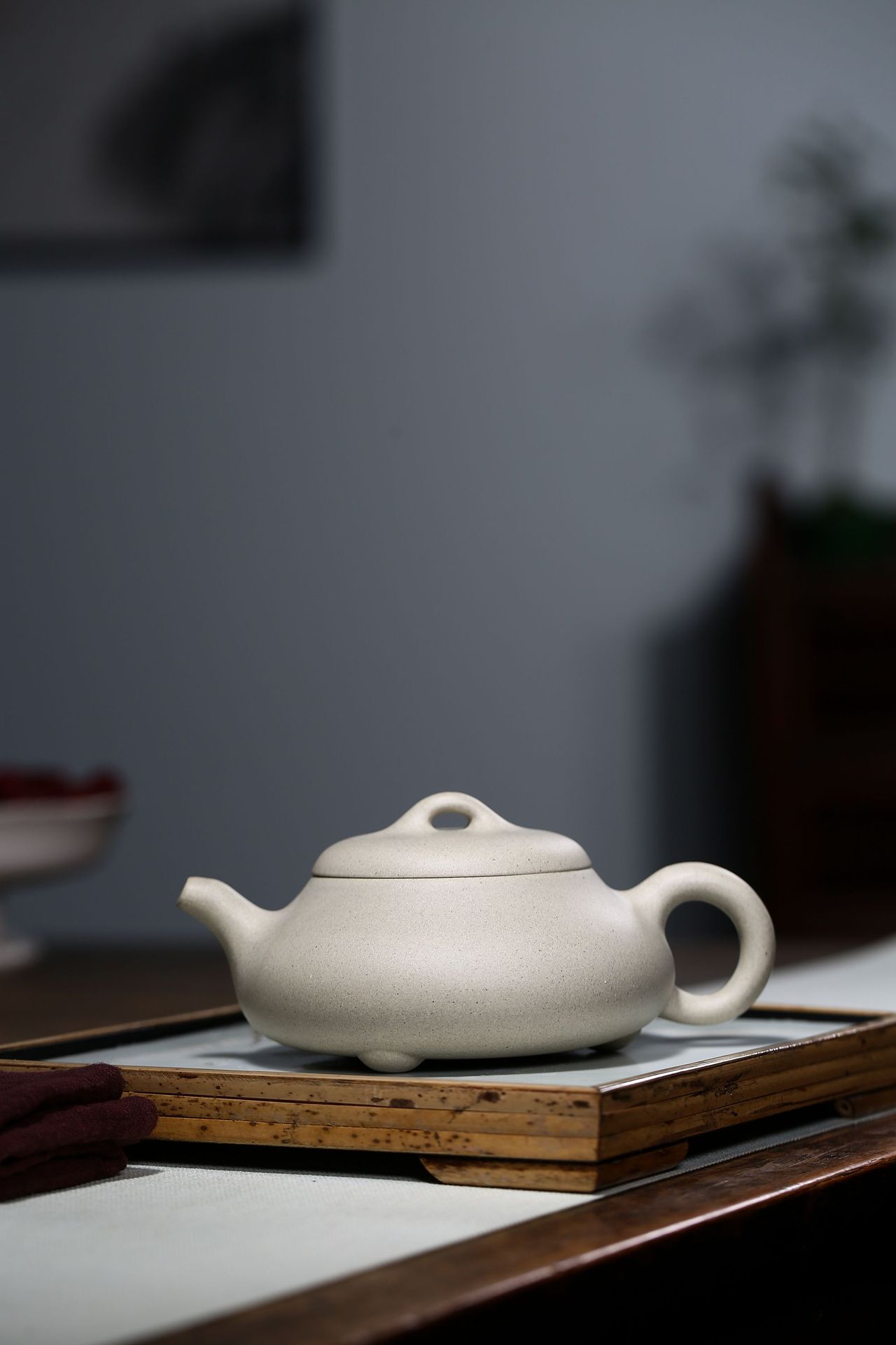 宜兴紫砂壶手工制作羊脂白段三足汉棠石瓢泡茶壶茶具批发定制代发