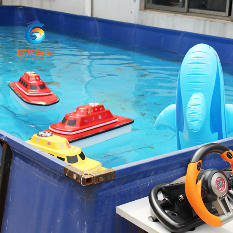 方向盘遥控船公园广场摆摊儿童遥控军舰水上游乐对战船