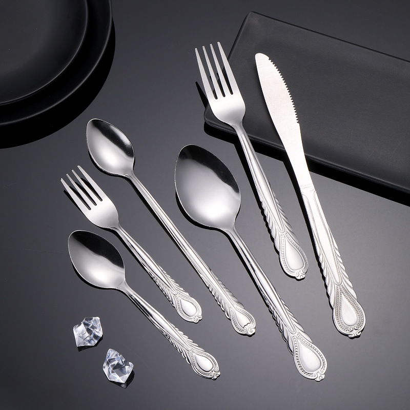 Wholesale Hotel Western Tableware Phoenix Tail Ruyi Stainless Steel Steak Knife, Fork and Spoon Dessert Spoon