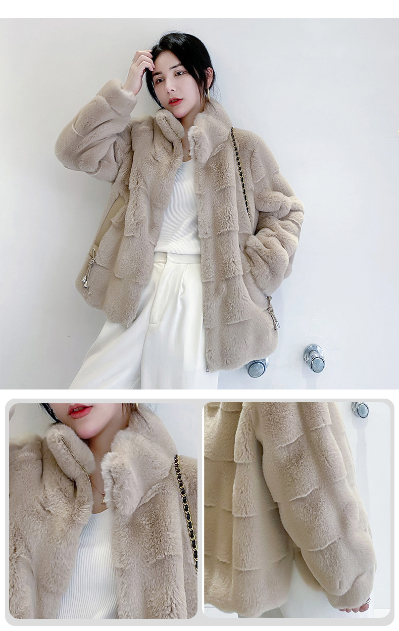 卡貂皮毛一体貂皮大衣纯色中长款立领冬款仿金貂绒海宁皮草外套女