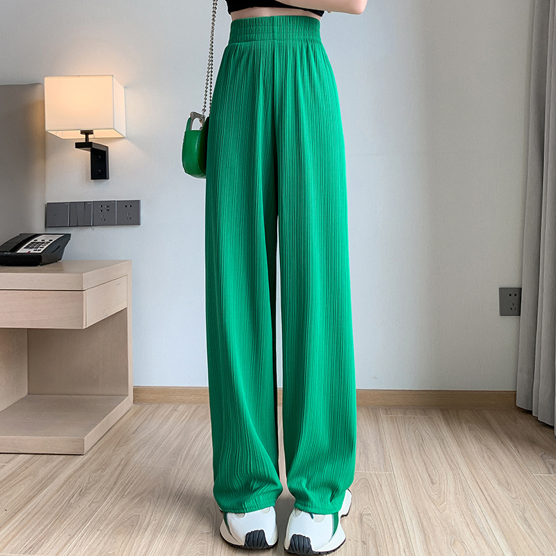 Ice Silk Wide-Leg Pants Women's Spring and Autumn Thin Chiffon High Waist Drooping Loose Straight Slimming Casual Mopping Trousers Summer