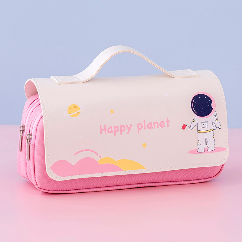 New Cartoon Elementary School Student Pencil Case Large Capacity Cute Portable Stationery Bag Creative Spaceman Pencil Case Pencil Bag