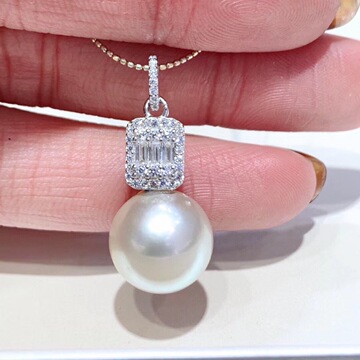 简约时尚冰糖款925银珍珠吊坠 淡水白珠金珠海水大溪地吊坠送银链