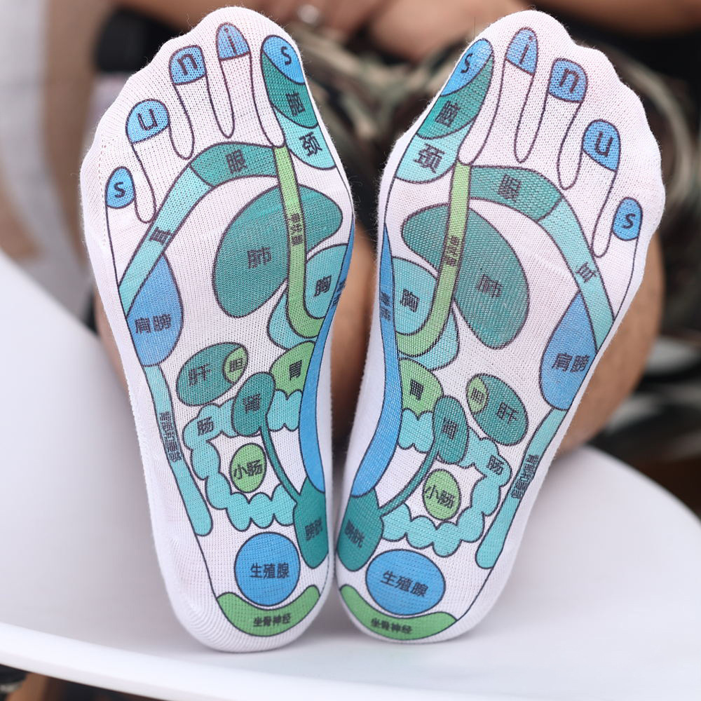 跨境穴位图解袜男女袜脚底穴位按摩袜底经络家用男女脚底按摩棉袜