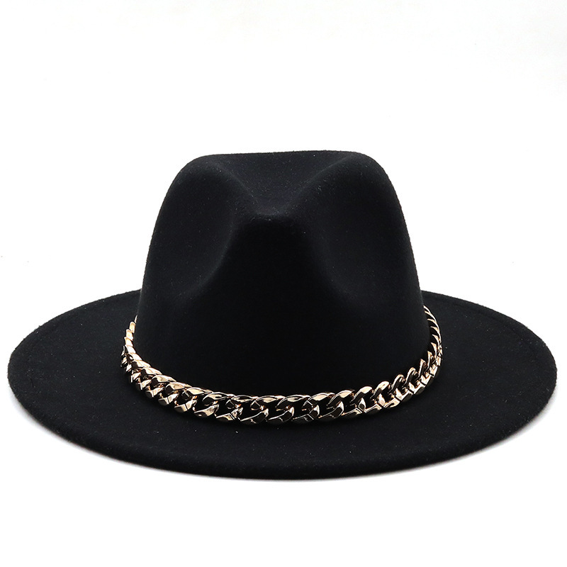 2021 Autumn and Winter British Style Woolen Jazz Top Hat Men and Women European and American Big Brim Hat Fashion Big Brim Felt Cap